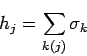 \begin{displaymath}
h_{j} = \sum_{k(j)} \sigma_{k}
\end{displaymath}